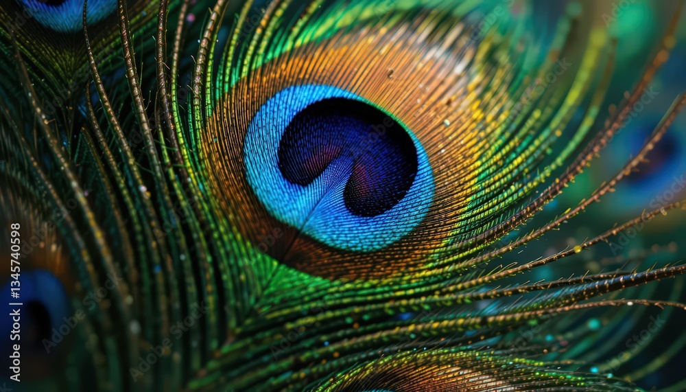 Obraz premium Peacock Feather Macro Photography: A Symphony of Color and Texture