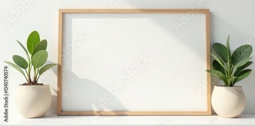 Clean white background in simple wooden frame, stylish, wooden, texture