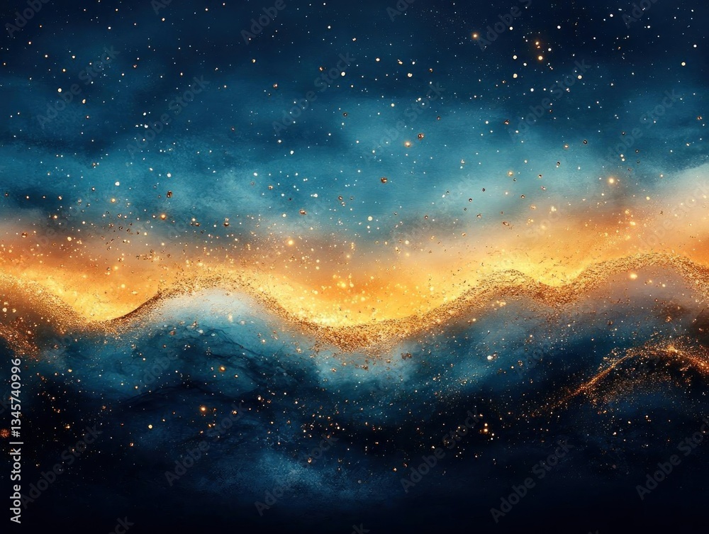 Cosmic Waves of Gold and Blue Celestial Art Cosmic Waves of Gold and Blue Celestial Art