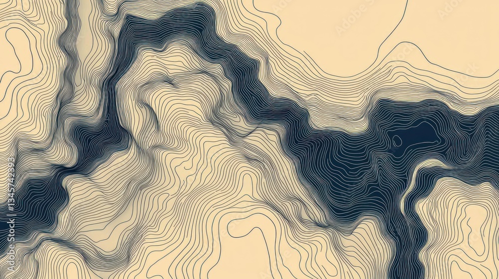 A map showing topographical lines and water features in detail