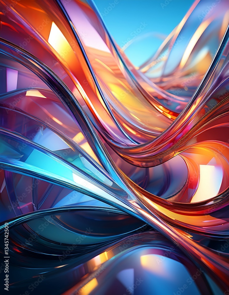 Modern Abstract 3D Art with Flowing Glass Curves and Bold Expression Modern Abstract 3D Art with Flowing Glass Curves and Bold Expression