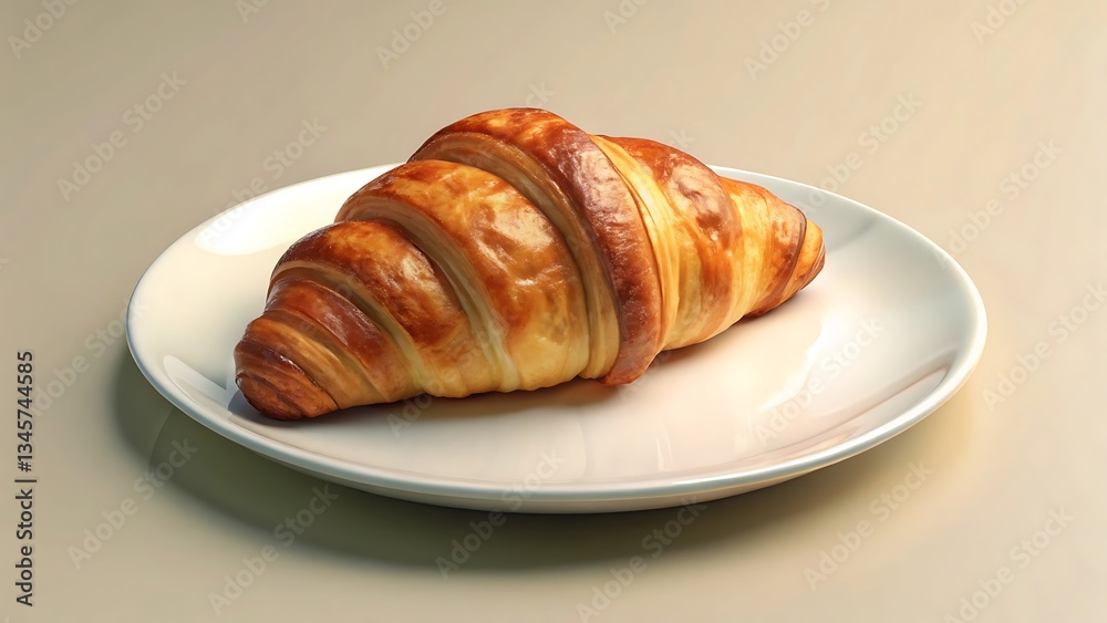 Delicious golden croissant on a white plate Delicious golden croissant on a white plate
