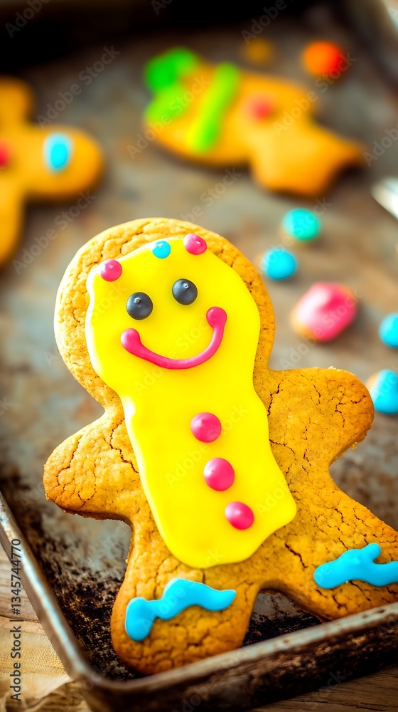 Obraz premium Happy Gingerbread Man Cookie Baking Tray.