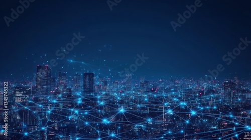 Wallpaper Mural Night cityscape with network connections.  Possible use Stock photo for technology, connectivity, future, urban design, and cityscapes Torontodigital.ca