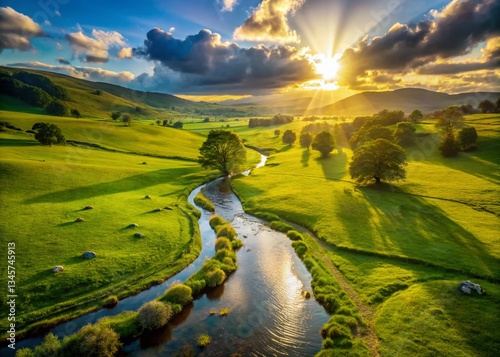 Serene Green Pasture Drone Photography: Psalm 23 Inspired Landscape