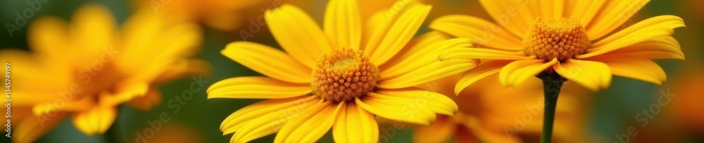 Vibrant yellow & orange daisy blooms, close-up , field, photo Vibrant yellow & orange daisy blooms, close-up , field, photo