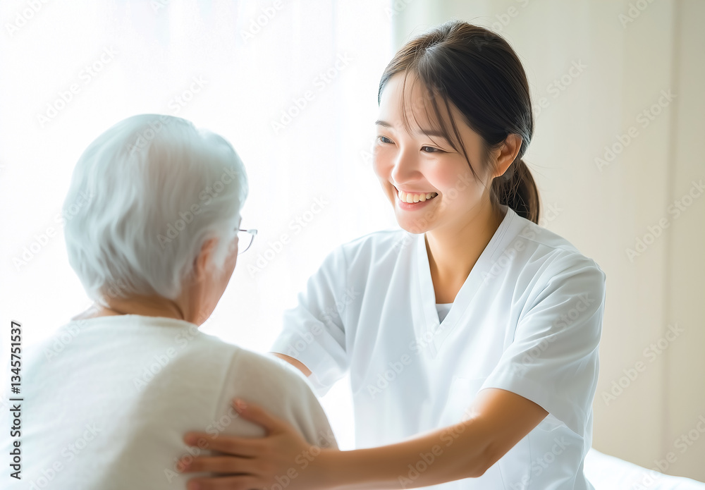Elderly care professional offering emotional and medical support to a senior citizen Elderly care professional offering emotional and medical support to a senior citizen
