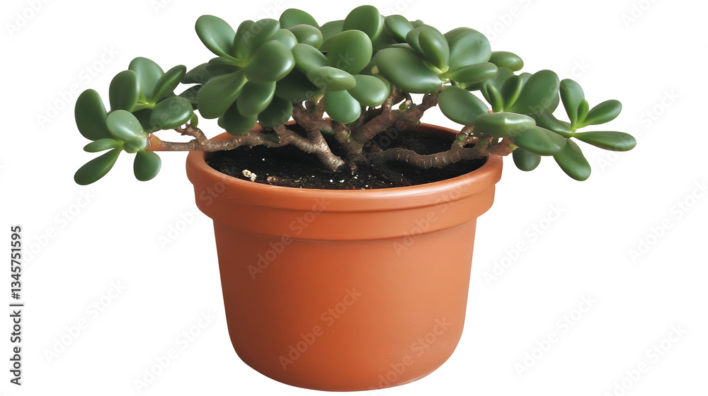 Obraz premium Realistic Photo of Jade Plant Transparent Background in Brown Pot Green Leaves Isolated Indoor Houseplant Still Life with Botanical Foliage Growing Cutout Small Plant Vibrant