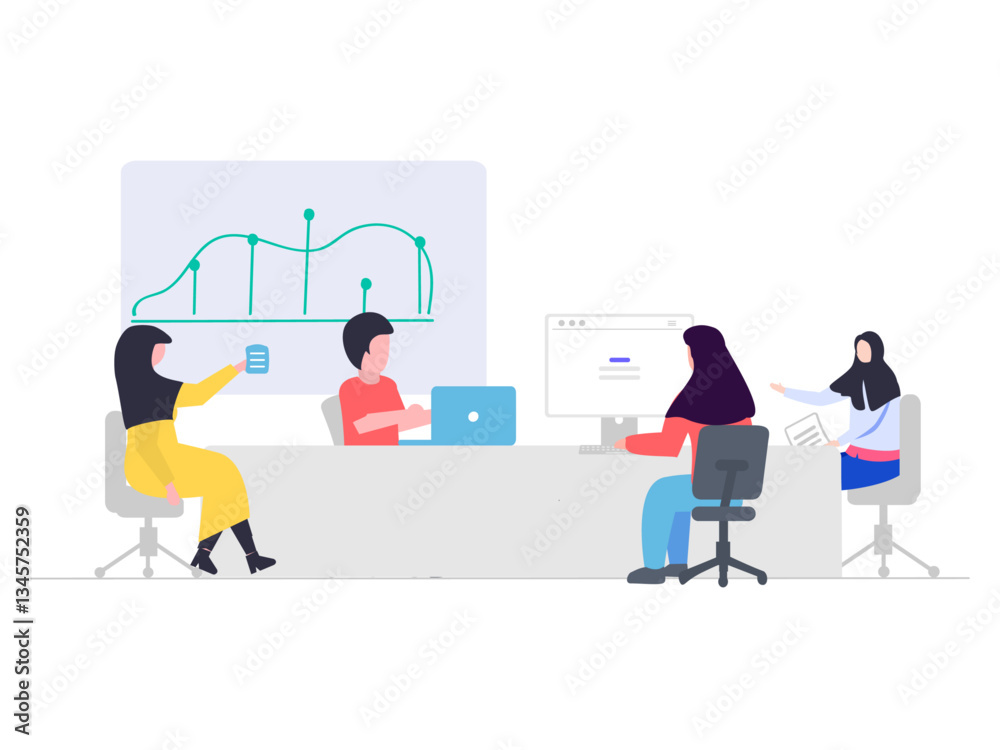 hybrid work model, vector illustration for web, presentation slides, print, etc hybrid work model, vector illustration for web, presentation slides, print, etc