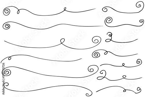 くるくるの手描きの文字の下の線　アンダーラインセット　ベクター