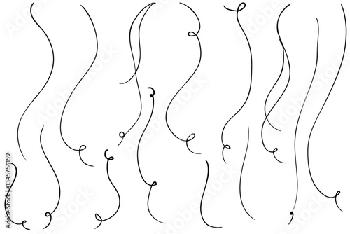 縦の手描きの文字の下の線　アンダーラインセット　ベクター