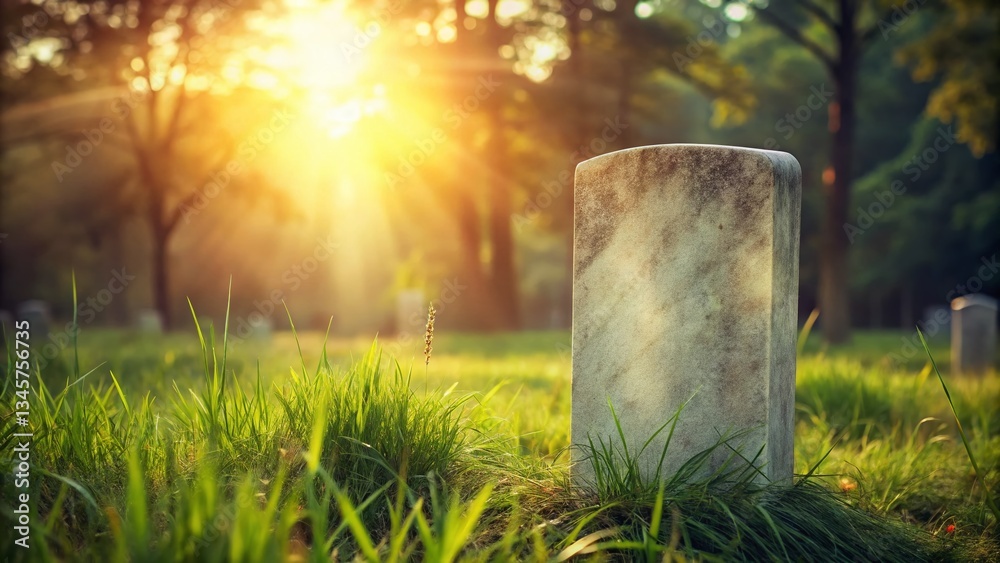Fototapeta premium Solitary Soldier's Gravestone: Remembrance and Respect in a Peaceful Cemetery