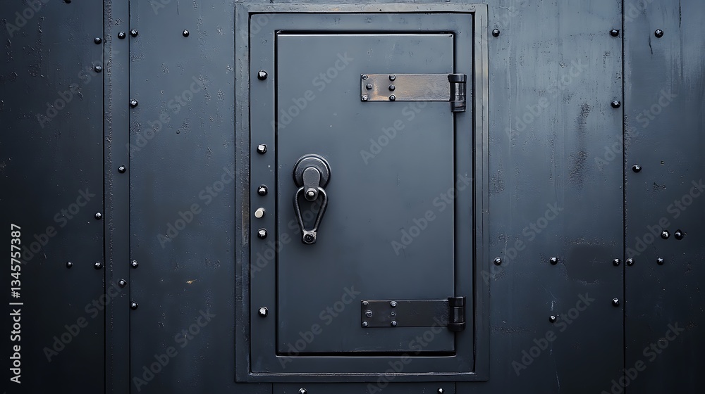 Fototapeta premium Dark Steel Door with Rivets and Antique Handle