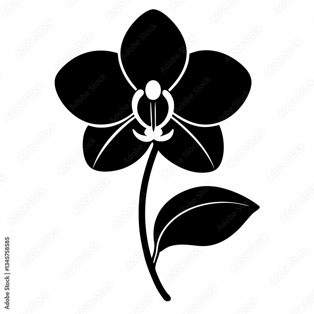 Simple Orchid Silhouette Vector on White Background Simple Orchid Silhouette Vector on White Background