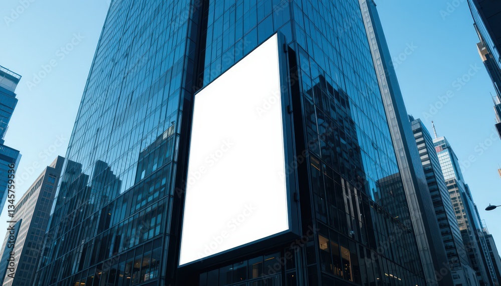 Naklejka premium Blank Billboard on Modern Skyscraper in City Center