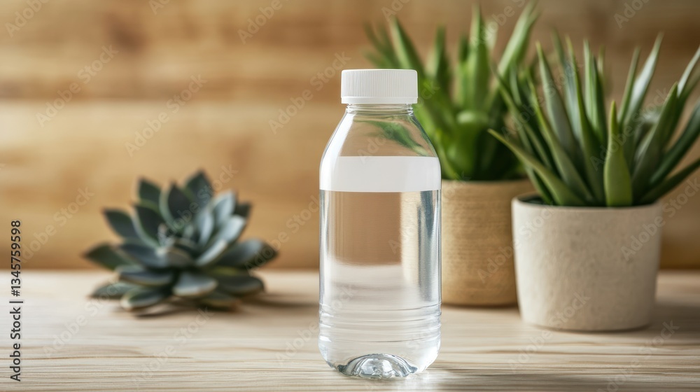 Refreshing Hydration: A Still Life with Water Bottle and Succulents Refreshing Hydration: A Still Life with Water Bottle and Succulents