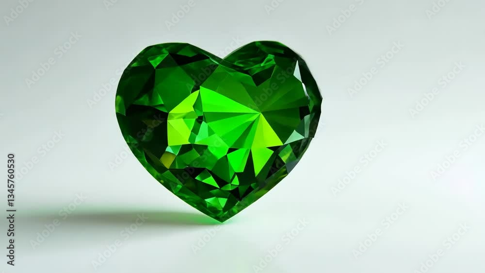 Elegant Heart Shaped Green Gemstone Jewel Precious Crystal with Intricate Facets and Sparkling Luxury, Showcasing Vibrant Color and Polished Surface for Faceted, Exquisite Appearance