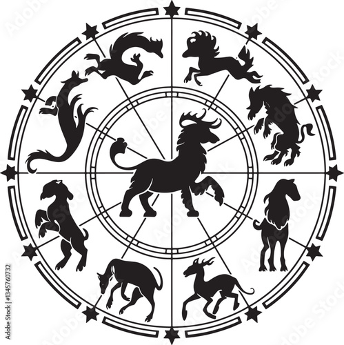 Black silhouette of zodiac signs on a white background 