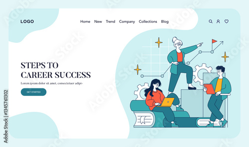 Steps To Career Success. Flat Vector Illustration