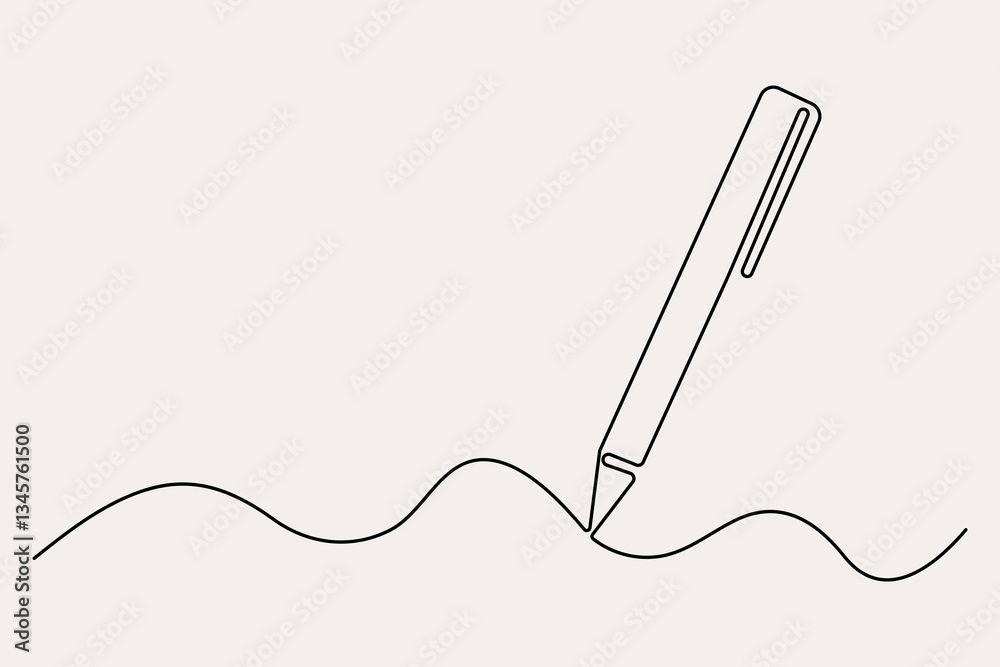 Obraz premium Continuous one line drawing of pen writing symbol outline vector illustration 