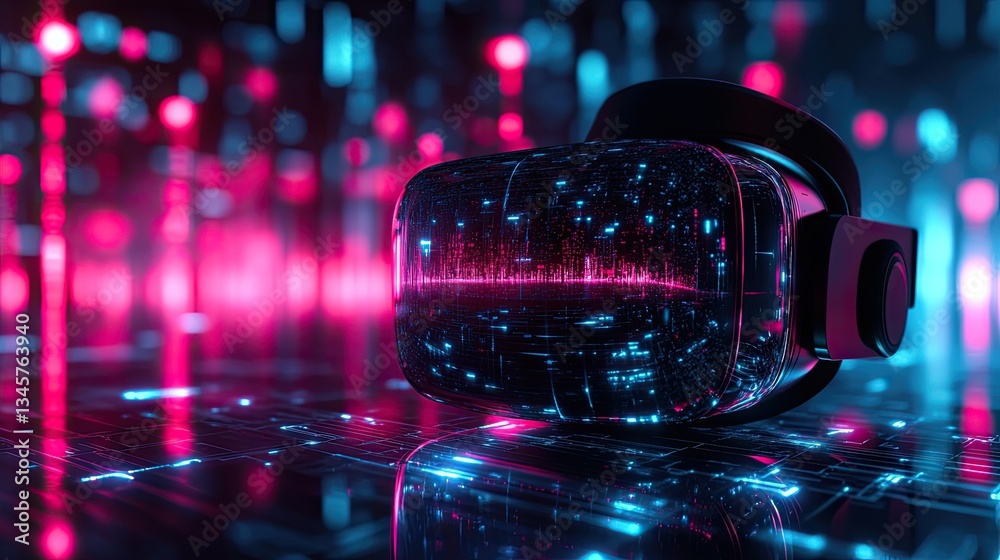 A futuristic 3D abstract tech background with neon lights and a virtual reality environment A futuristic 3D abstract tech background with neon lights and a virtual reality environment