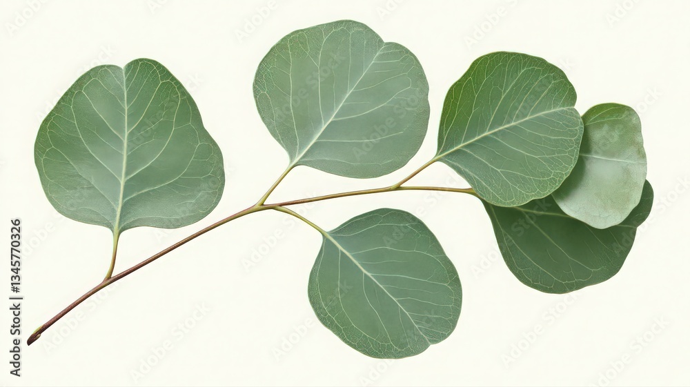 Naklejka premium Green Eucalyptus Branch with Detailed Leaves on White