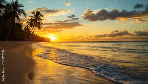 Golden sunset beach scene