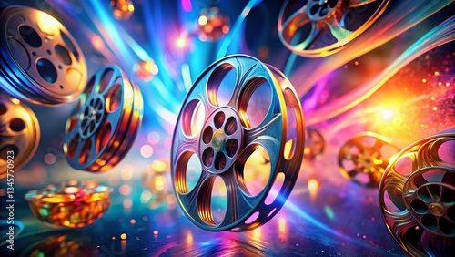 Surreal Floating Film Reels: Abstract Free Clip Art Video Background