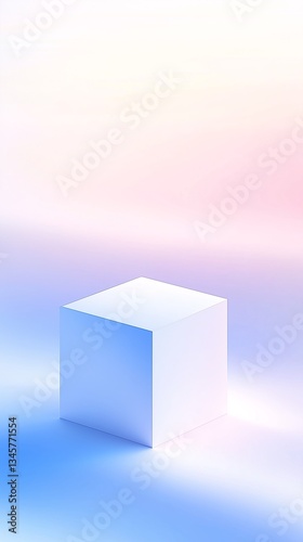 A pure white cube, placed in a gradual soft background. Light and shadow make the cube look three-dimensional and modern