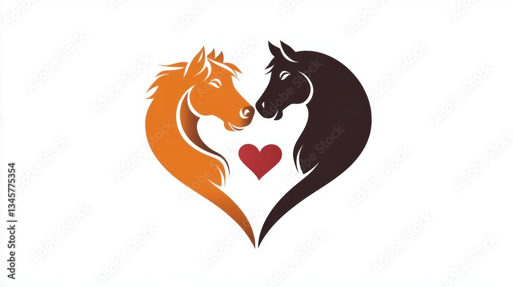 Fototapeta premium Horses in Heart Shape Logo Design