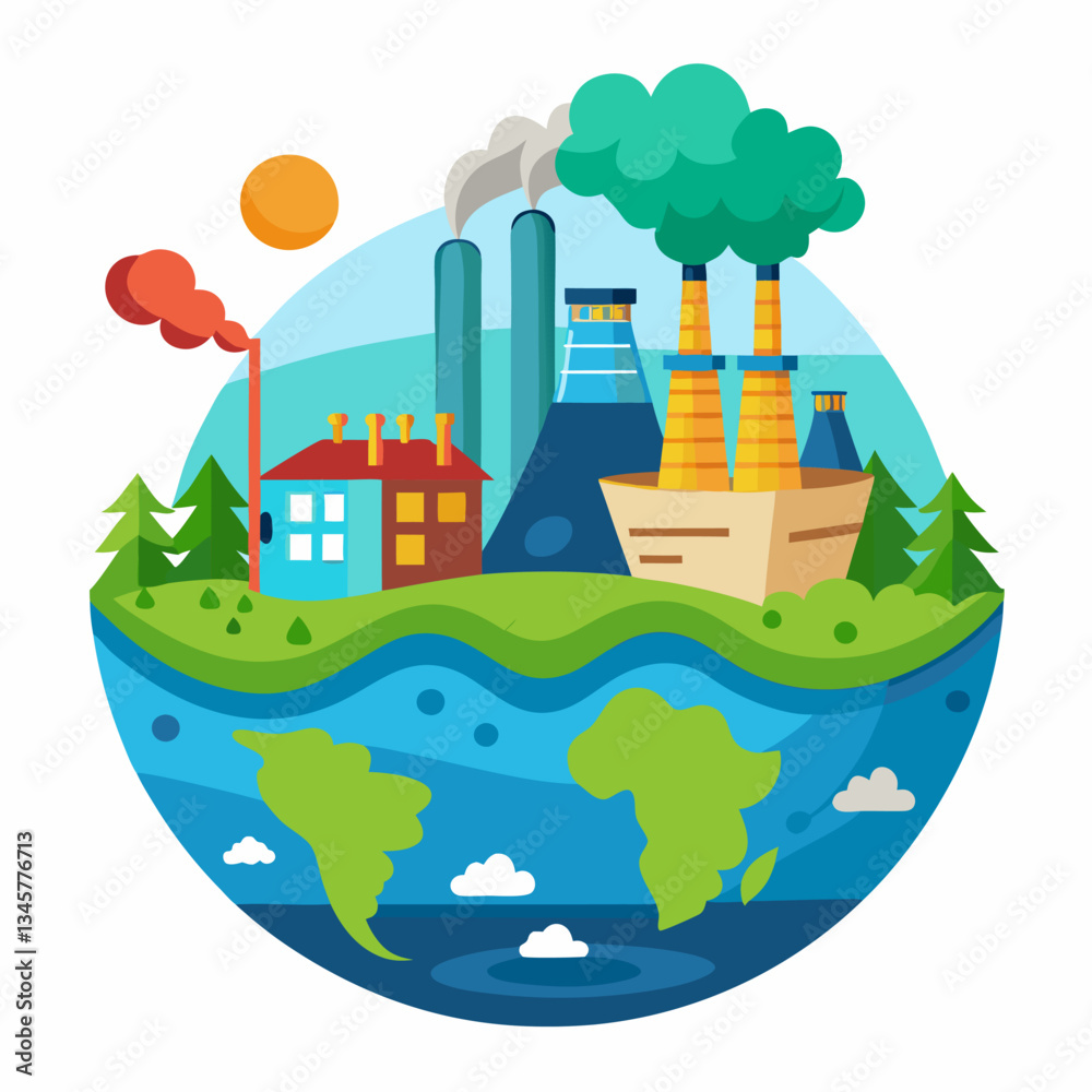 Fototapeta premium Drawing showing the damage environmental pollution causes to our world's natural life