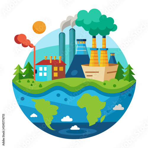 Drawing showing the damage environmental pollution causes to our world's natural life