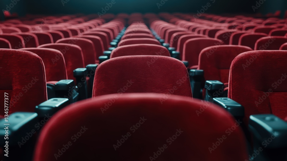 Obraz premium Empty Red Velvet Theater Seats in a Dark Cinema
