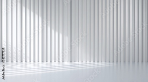 A vertical row of white striped walls, sunlight through the gap sprinkled on the smooth ground, forming a light and dark shadow effect
