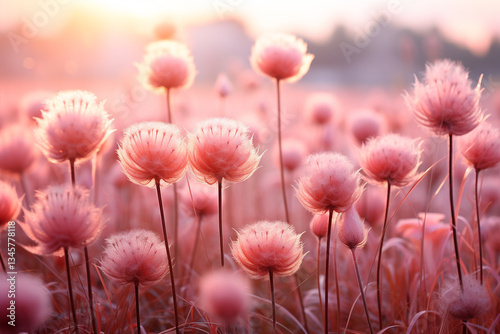 A amalgamation of blush tints, nature tender caress, and gentle illumination of dawn, unveiling a whimsical ambiance, blooming shades, and an otherworldly essence within this fragile tableau