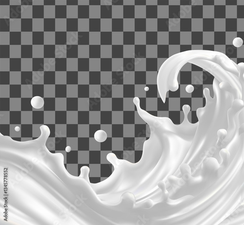 Realistic white milk splash flowing yogurt cream isolated on background. 3d realistic yogurt wave border. Vector Mesh gradient wes used