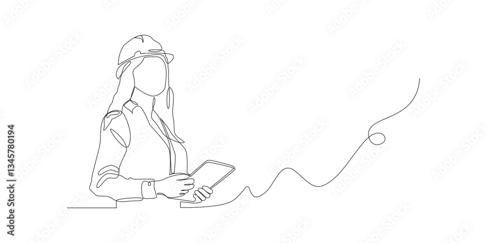 Female construction worker Continuous line style Hand drawn One line Logo design