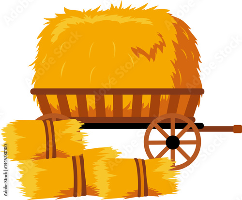 Wheelbarrow with Stacked Hay Bales Illustration