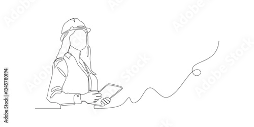 Female construction worker Continuous line style Hand drawn One line Logo design