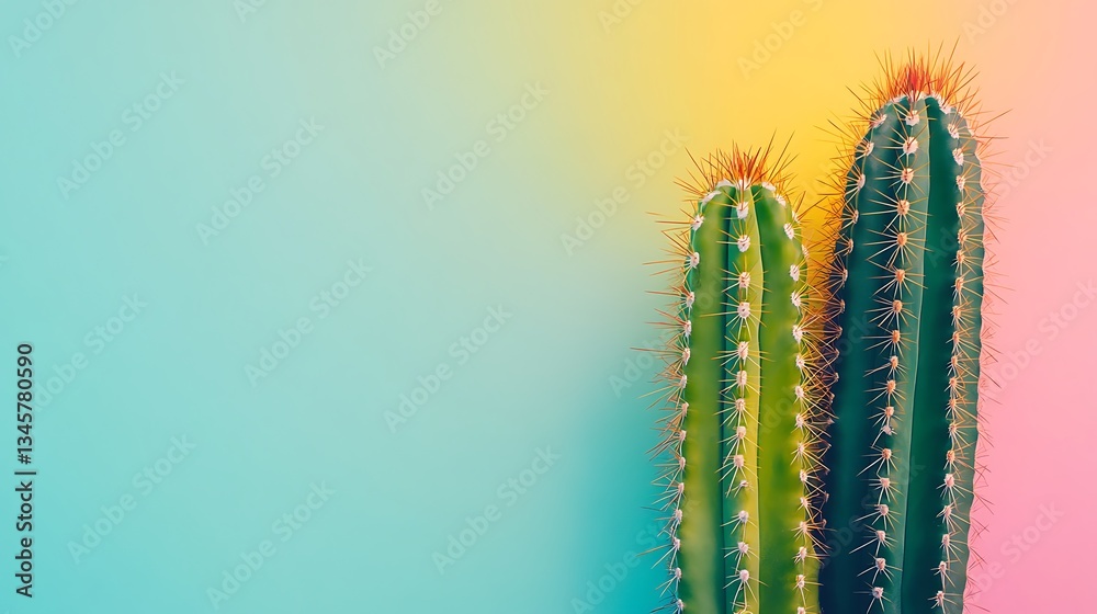 Naklejka premium Vibrant Cactus Duo Against a Pastel Background