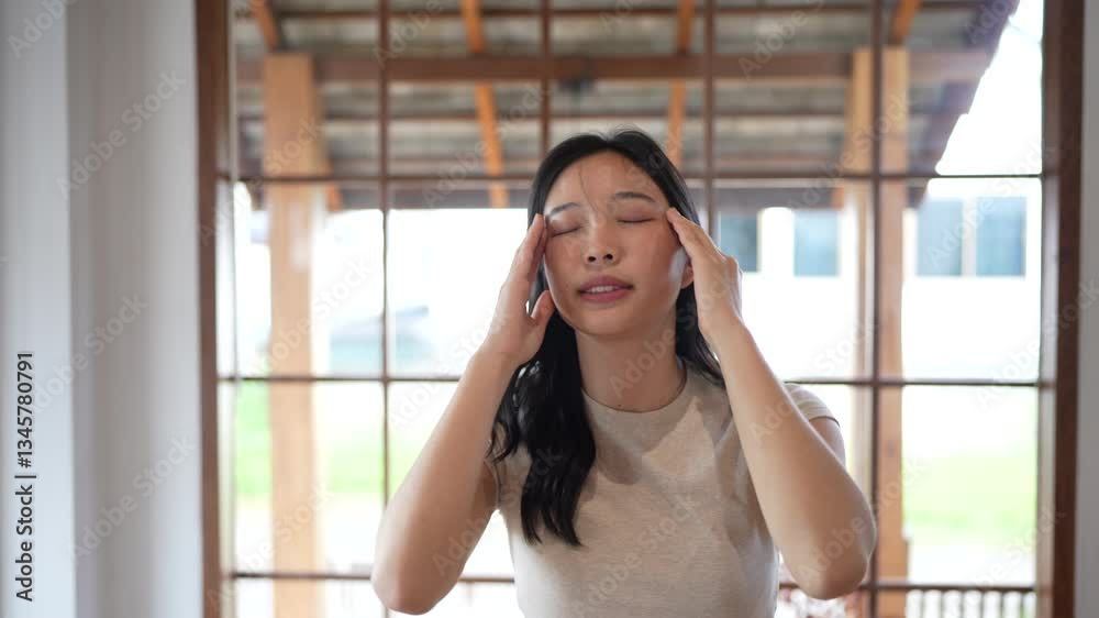 Depressed Asian middle aged woman in the room Depressed Asian middle aged woman in the room