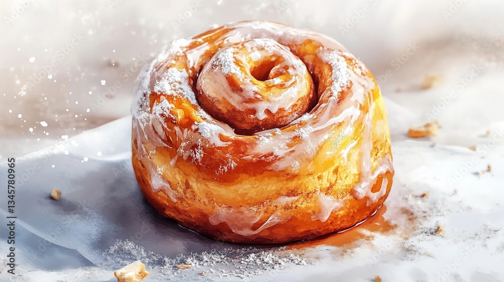 Obraz premium Sweet cinnamon bun roll swirl isolated over the white background cinnamon
