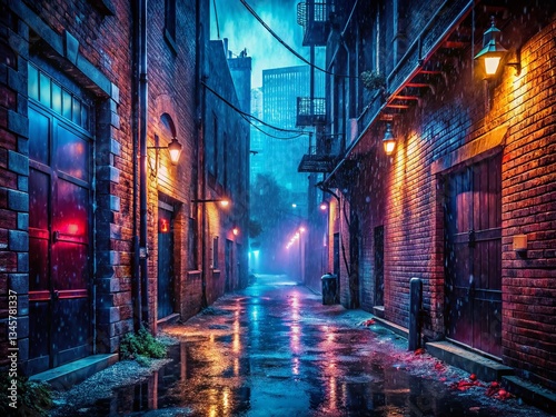Urban Exploration Rain Night Photography  Dark City Alleyway  Black Background