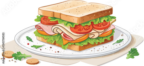 Sandwich on plate Illustration vector design, Sandwich Logo and icon design, Set of Sandwich vector design