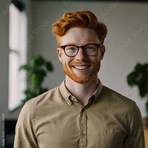 Wallpaper Mural Image of a smiling young professional with glasses in front of a conference room posing for the camera, Portrait of a handsome young man with glasses in an office. Torontodigital.ca