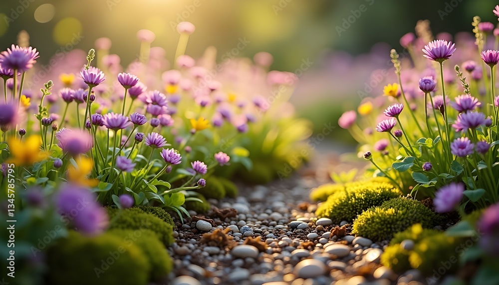 Obraz premium Lush Meadow Border_ A Vibrant Edge Of Wildflower