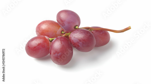 Close Up Of Ripe Red Grapes On A Vine Branch Isolated Against A Clean White Background