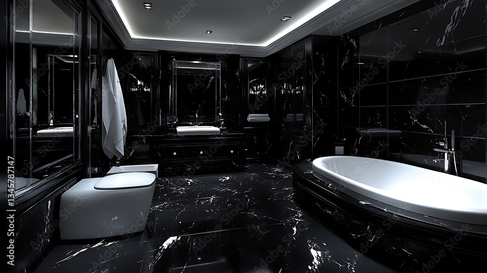 Obraz premium Opulent Black Marble Bathroom Design: A Luxurious Sanctuary