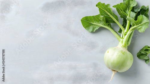 Fresh Light Green Radish With Leaves On Light Grey Background