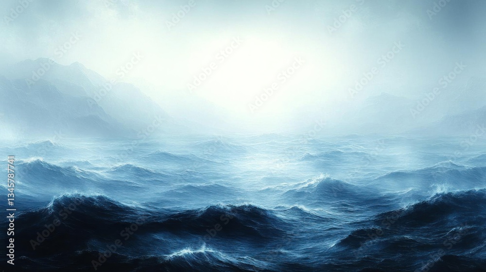 Fototapeta premium Dramatic Ocean Waves Crashing Against Misty Cliffs